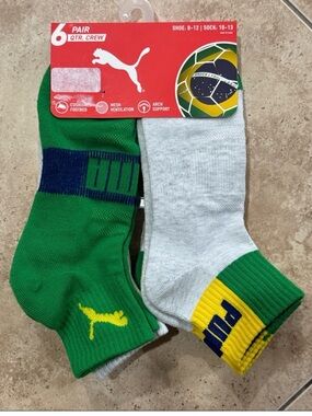 6 Pairs Puma Men's 6-Pack Crew Socks - Green & Gray